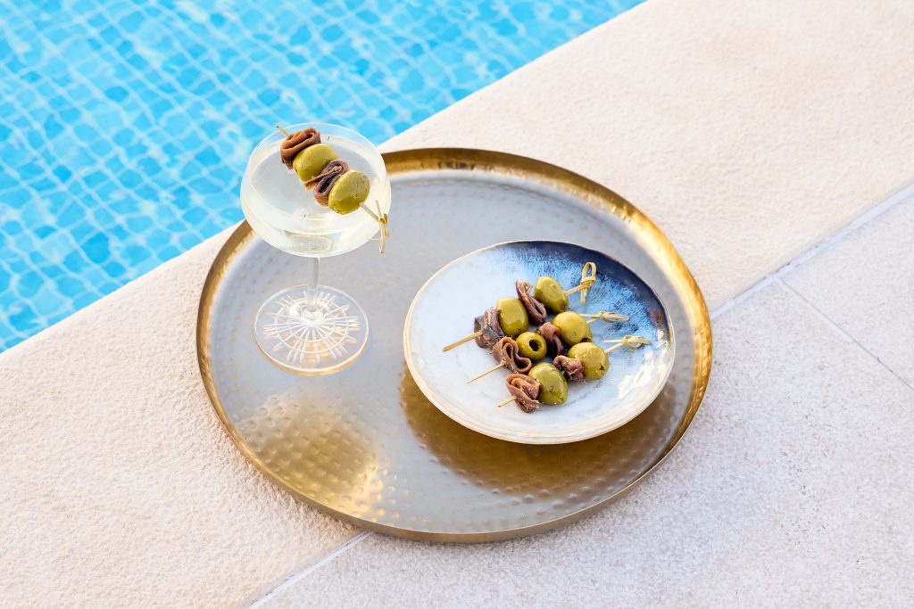 cocktails and canapes near the pool